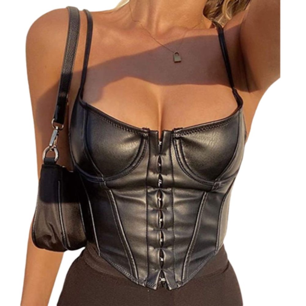 New Women's Push Up Bustier Corset Spandex Crop Top Black Size Medium
